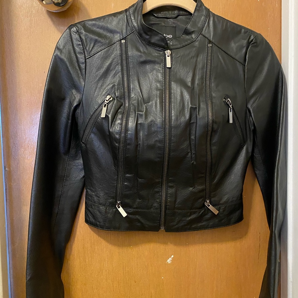 Bebe Black XS Crop Leather Jacket